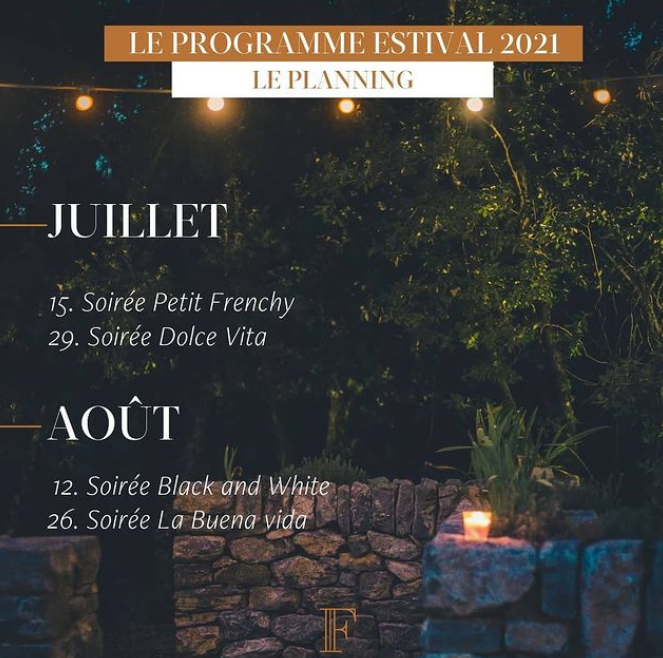 Programme des soirées d'été au domaine Fontainebleau en Provence